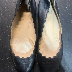 Chloe Black Scalloped Leather Flats